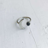 Crescent Moon Ring with Black Onyx, Adjustable