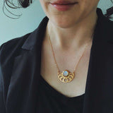 Moon Goddess Necklace - Gold Moon Phases Rainbow Moonstone Pendant