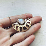 Moon Goddess Necklace - Gold Moon Phases Rainbow Moonstone Pendant
