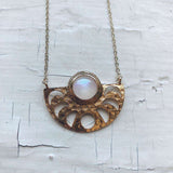 Moon Goddess Necklace - Gold Moon Phases Rainbow Moonstone Pendant