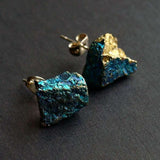 Raw Peacock Ore Chunk Earrings, Geo Rock Stud