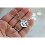 Pisces Silver Zodiac Necklace Coin Disk 18"
