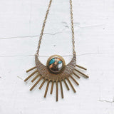 Sun Goddess Necklace - Gold Sun Pendant with Copper Oyster Turquoise