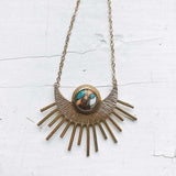 Sun Goddess Necklace - Gold Sun Pendant with Copper Oyster Turquoise